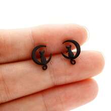 1 Pair Stainless Steel Moon Cat Stud Earrings Dainty Hollow‑Out Kitten On Crescent Moon Tiny Ear Jewelry Cute Daily Accessories For Women Girls - GED162 - View 4