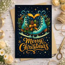 1 Greeting Card + 1 Envelope Elegant Christmas Greeting Card, Ice Skates With Pine Cones Merry Christmas, Suitable For Friends, Winter Holiday Artistic Style Card. - Single Piece - View 7