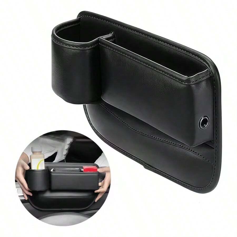 1 Peça Caixa de Armazenamento de Assento de Carro Multiuso com Porta-Copos, Caixa de Armazenamento do Console Central do Carro, Caixa Organizadora Feminina, Essencial para Viagens - A - Visão 1