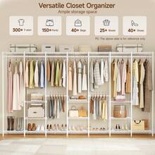 ONBRILL 1Pc Industrial Metal Freestanding Closet System Storage Shelves & Hanging Rods 122.04 Inches Wide 1650LBS Weight Capacity Clothes Rack For Home Bedroom Storage Organization - White - View 5