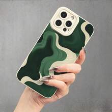 Green Texture Wave UV Print Matte Mobile Phone Case, 360 Degree All-Round Protection For IPhone 11 12 13 14 15 16 Pro Max XR X/ XS 7 8 Plus SE Mini Xmax Smartphones - 古董白 - 查看 4