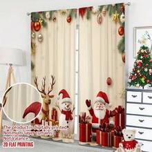 2 Stück 2D Flachdruck Frohe Weihnachten Mode Halbverdunkelungs-Vorhänge, Weihnachtsmann Schneemann Geschenk Muster, langanhaltend Polyesterfaser Material, geeignet für Geburtstagsparty, Feiertagsfeier, Heimdekoration und Studio-Requisiten, perfekt für Schlafzimmer, Büro, Küche, Wohnzimmer und Arbeitszimmer Dekoration, Wohnzimmer Vorhänge - Verschiedenfarbig - Übersicht 8