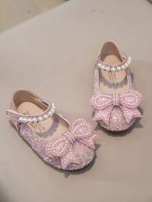 Girls' Flat Shoes Spring Autumn Princess Shoes All Season Rhinestone Shiny Leather Shoes For Baby Girls Party - Pink - View 2