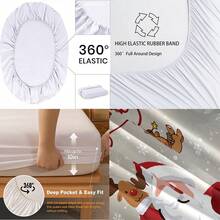 3pcs Christmas Themed Bedding Set (1 Fitted Sheet + 2 Pillowcases, No Fillings), Santa Claus, Reindeer, Mattress Protector, Bedroom Printed Bed Cover, Machine Washable, Multiple Sizes, Suitable For Guest Room, Home, Holiday Atmosphere Decoration - Multicolor01 - View 10