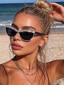 1 Pair Rhinestone Cat Eye Women's High-End Personalized Party Fashion Glasses - Multicolor - View 9