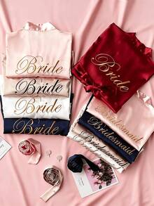 Custom Name Embroidery Satin Kimono Robe Personalized Name Bride Wedding Getting Ready 2 Pieces Satin Robe And Slip Dress Set Bridal Party Gift - Multicolor - View 11