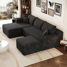 L Shape Sofa Black Fabric 241cm For Living Room And Lounge - 黑色四座 - 查看 6