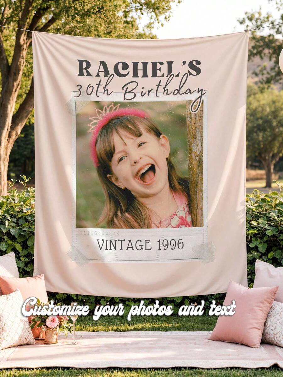 1Pc Custom Birthday Party Decor, Personalized Vintage Photo Birthday Party Background, 30th Birthday Tapestry, Birthday Party Banner Sign Decor - Multicolor - View 1
