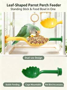 Multifunctional Leaf Parrot Perch Feeding Tray, Bird Cage Accessory Stand‑Stick For Budgie Cockatiel Lovebird - one-size - View 4
