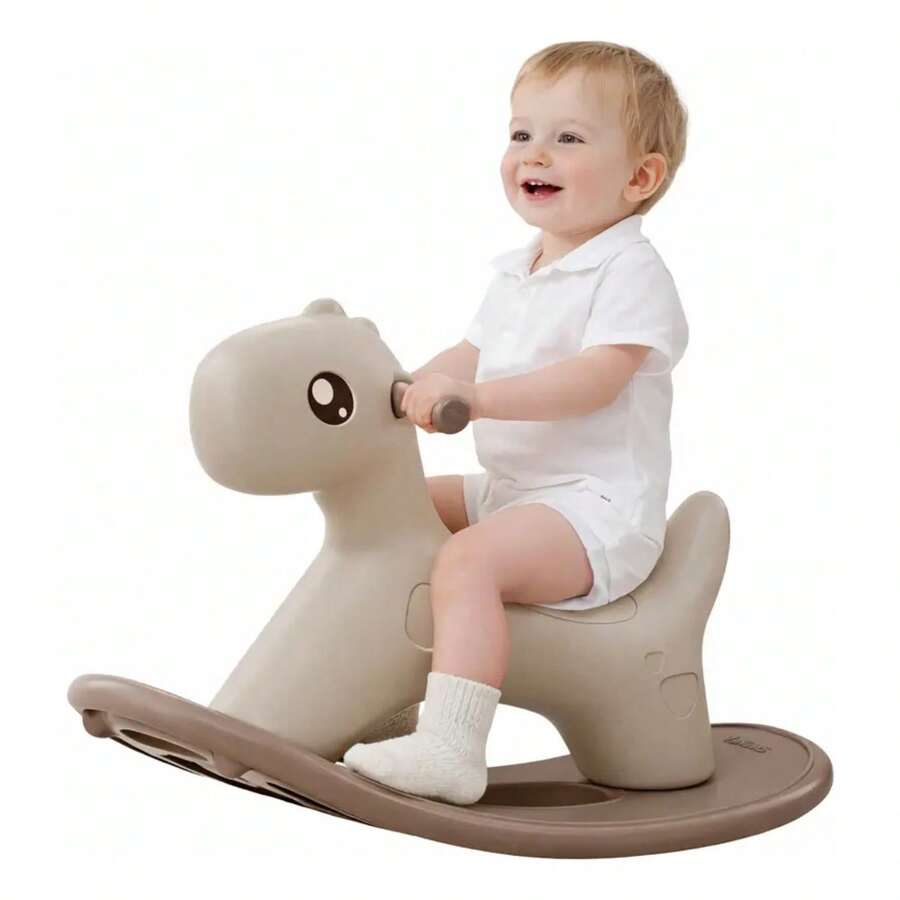 Caballito Mecedor Montable 2 en 1 para Niños, Juguete Infantil Multifuncional para Mecerse y Pasear, Diseño Cómodo y Estable con Asiento Ergonómico para Mayor Durante el Juego, Ide - Beige camello - Ver 1