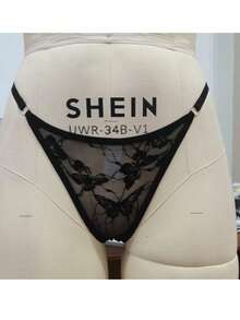 Sexy Style Butterfly Mesh Women's Thong Panties, Hollow Out Cross Strap Low Waist Underwear - Black - View 1