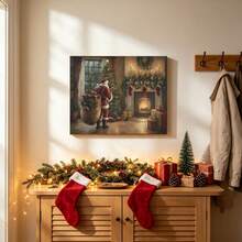 1pc Vintage Christmas Canvas Wall Art, Santa Claus Painting, Cottagecore Christmas Decor, Christmas Tree Painting Optional Frame Room Decoration Stuff - Multicolor - View 10