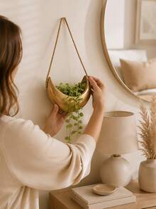 1pc Crescent Moon Hanging Planter With Rope, Moon Shaped Wall Hanging Plant Pot For Succulents & Trailing Plants, Boho Indoor Plant Holder, Home Decor For Living Room Bedroom Balcony - A - View 6