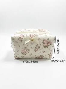 日系小眾設計 INS 風格蕾絲花卉筆袋 女款 大容量旅行便攜手提包 3D 化妝收納包 - 白色 - 查看 7