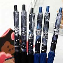 6pcs Cute Black Cat Denim Pattern Retractable Neutral Pens, Quick-Dry Ink Comfortable Grip, Highly Attractive Student Exam Study Practice Black Pens, Portable Smooth Writing Stationery Ballpoint Pens, Suitable For School Office Daily Use - Sets - View 9