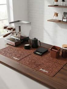 1pc Bar Drain Mat, Black Bar Mat, Coffee Bar Soft Rubber Heat-Insulating Mat, PVC Material, Non-Slip Cocktail Service Splash Guard Mat, Bartender Use, Coffee Bar Mat Accessory, Suitable For Home Kitchen - Mocha Brown - View 3