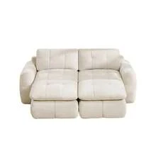 Sofa Beige Made Of Chenille For Living Room - 米色雙座 - 查看 4