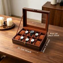 1pc Walnut Wood Watch Storage Box With Clear Glass Lid & Brass Latch, Watch Display Case With Soft Liner, Men Wristwatch Collector Organizer For Dresser Bedroom Jewelry Storage Gift - Multicolor - View 14