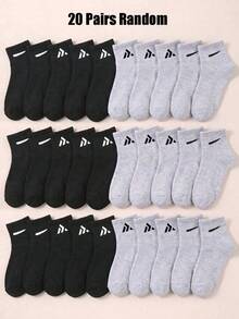10/20 Pairs Random Style Mid-Calf Socks, Basic Color Triangle Print Boys Socks, Soft Student Socks, Perfect Daily Gift And Back To School Accessory - Multicolor - View 11