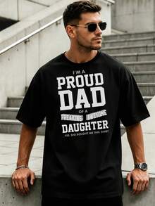 Proud Dad, Awesome Daughter T-Shirt, 100% Cotton, Relaxed Fit, Hip-Hop Street Style, Comfortable, Art Print. - Black - View 2