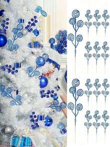 10pcs Christmas Curly Tree-Shaped Decorative Sticks, 12-Inch Candy-Style Glitter Artificial Stems, Wedding Christmas Tree Wreath Decor, Vase Filler - Multicolor - View 2