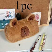 Maillard Color Capybara Plush Pencil Case, Soft Short Plush Embroidered Design, Large Capacity Zipper Storage, Student Stationery Organizer, Desktop Storage, Cute Capybara Plush Stationery Storage Bag, Holiday Gift - A - View 5