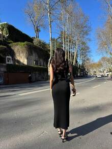 Women's Summer Diamond Sleeveless Dress - Black - View 3