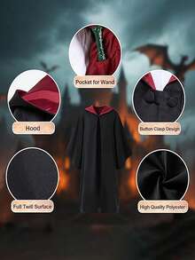 Magic Wizard Cloak | Unisex Hooded Cloak, Suitable For Cosplay, Halloween Party And Campus Activities, Authentic Witch/Wizard Robe | High-End Fantasy Costume, With Adjustable Hood Design, Neutral Magic Cloak | Adult Magician Hooded Cloak Set | Anime Convention Roleplay Costume - Multicolor - View 6