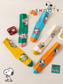 SNOOPY 1/5/10雙 Snoop Sock 女款中筒襪，多巴胺配色拼色可愛百搭休閒透氣趣味禮物襪 - 彩色 - 查看 7