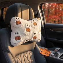 1pc Soft Knitted Touch Car Seat Neck Pillow, Halloween Little Ghost Pattern, Travel Relaxation Head And Neck Support Pillow, Comfortable Car Cushion, All-Season Use - A - View 2