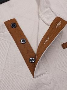 Men's Long Sleeve Polo Shirt Casual Versatile Textured Jacquard Long Sleeve T-Shirt - Apricot - View 7