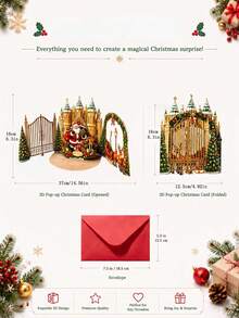 2pcs /3D Pop‑Up Santa Claus Castle Greeting Card, 3D Christmas Greeting Card That Comes With Matching Envelope, Christmas Season's Greeting Card, Christmas Surprise Gift Card, Christmas Gift And Festive Decorative Greeting Card - Set - View 7