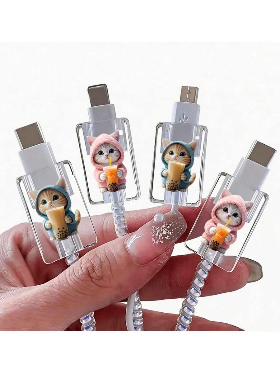 4 buah Pelindung Kabel Kucing, Kompatibel dengan Klip Penjepit Kabel Pengisi Daya Ponsel Apple iOS, Casing Pelindung, Pelindung Kabel Kucing Lucu, Hadiah untuk Teman, Hadiah Natal - MultiWarna - View 1