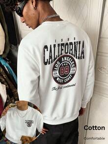 Autumn California Los Angeles USA 89 West Coast First Mainland Print Men's Crew Neck Long Sleeve Thin T-Shirt T-Shirt Millennium Style - White - View 5