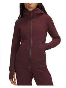 Lululemon Women's Scuba Full-Zip Hoodie Classic Hooded Jacket Fit Track Jacket Full Zip Outerwear Breathable Warm Athletic Sweatshirt With Thumbholes - Purplish Red - 查看 1