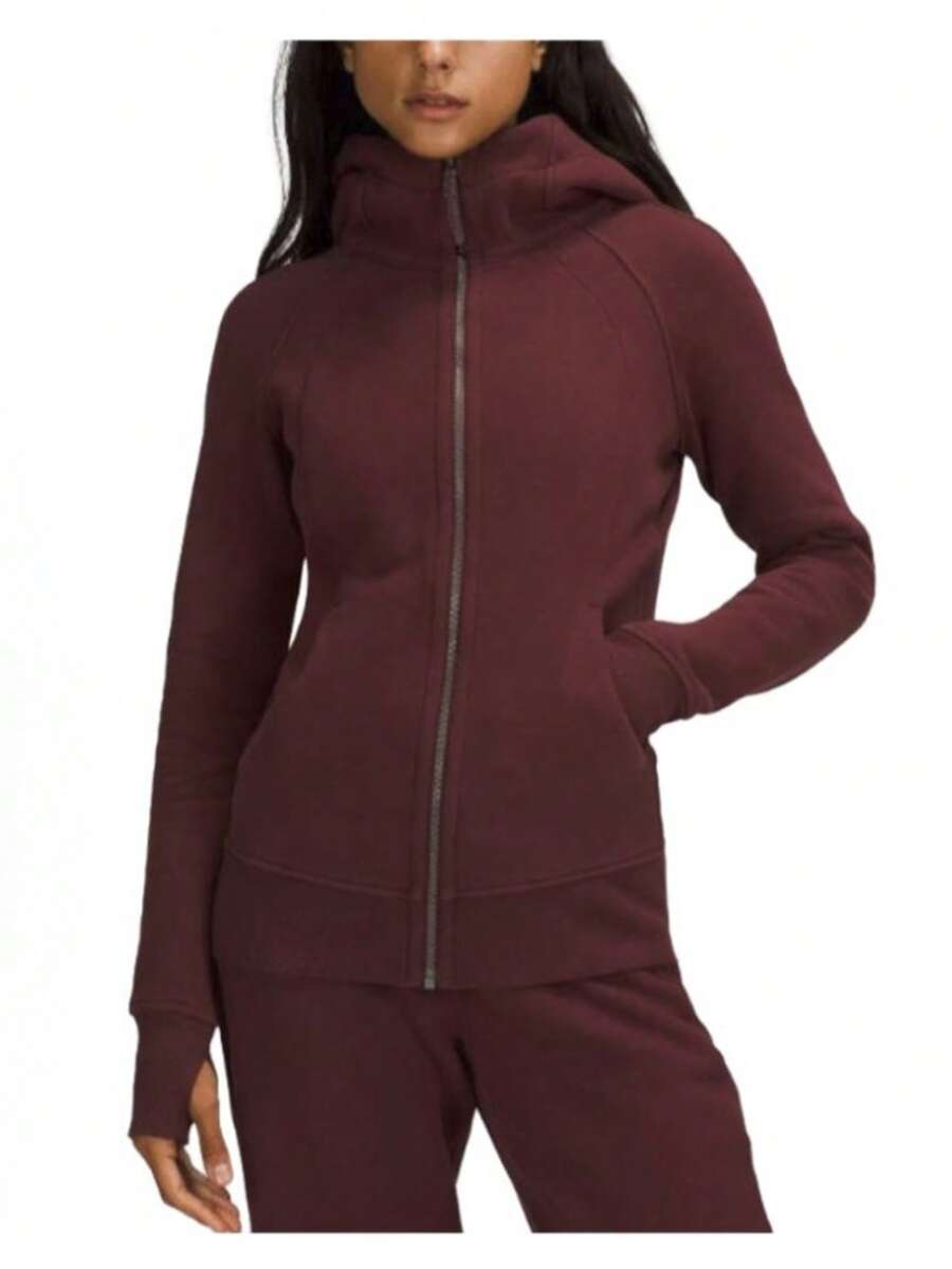 Lululemon Women's Scuba Full-Zip Hoodie Classic Hooded Jacket Fit Track Jacket Full Zip Outerwear Breathable Warm Athletic Sweatshirt With Thumbholes - Purplish Red - 查看 1