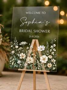 Personalized Bridal Shower Welcome Sign, Floral Acrylic Party Decor - Multicolor - View 2