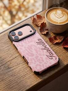 Pink Leopard Print Custom Gold Foil Initial Letter Pattern Phone Case, Personalized Custom Letter Shockproof Faux Leather Protective Cover, Compatible With IPhone 18 17 16 15 14 13 12 11 Pro Max Plus, Luxury Phone Accessory, Suitable For Women And Men, Mother's Day Father's Day Graduation Anniversary Wedding Holiday Gift - Pink - View 4