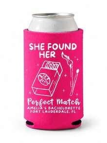 Personalized Can Sleeve For Bachelorette Party, Custom Name And Location Can Cooler With A Match Made In Heaven Artwork, Bridal Shower Drink Accessory For Beach Weekends, Bride Squad Events And Celebration Keepsake - Multicolor - View 17