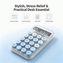 Transparent White Base Blue Round Key Portable Calculator, Fresh Solid Color Keycaps Versatile Design, Responsive Tactile Buttons Smooth Operation, All-Match Calculation Fully Covered, Dormitory Workplace Daily Office Math Tool - A - View 4