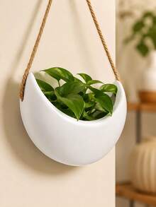 1pc Crescent Moon Hanging Planter With Rope, Moon Shaped Wall Hanging Plant Pot For Succulents & Trailing Plants, Boho Indoor Plant Holder, Home Decor For Living Room Bedroom Balcony - A - View 7