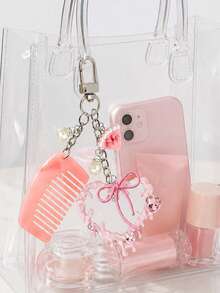 Lovely Keychain Charm Acetate Alloy Hair Comb Design Heart Mirror,For Handbag Crossbody Bag Phone Car Keyring Accessory, For Women Girls Daily - Multicolor - View 10