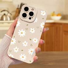Phone Case: White Matte Daisy Love Pattern Full-Body Shockproof Phone Case For Apple  16 Pro Max/16 Plus/16 Pro/16/15 Pro Max/15 Plus/15 Pro/15/14 Pro Max/14 Plus/14 Pro/14/13 Pro Max/13 Pro/13/12 Pro Max/12 Pro/12, 11 Pro Max/11 Pro/11/XS - 古董白 - 查看 3