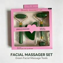 3pcs Plastic Imitation Jade Spiky Roller Gua Sha Board Set, Imitation Rose Quartz Heart-Shaped Facial Massager For Beauty And Skin Firming - Purple - View 4