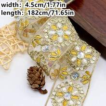 2-Inch Gold Metallic Thread Embroidered Floral Mesh Lace Trim For Bridal Headband Hairband Bow Decoration - Multicolor - View 15