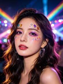 Set Stiker Wajah Hati Mutiara Warna-warni Macaron dengan Pinset, Stiker Rhinestone 3D Warna Campuran, Dekorasi Rias Mata dan Wajah Perekat Sendiri untuk Fotografi Anak Perempuan, Riasan Mata Kreatif - MultiWarna - View 8