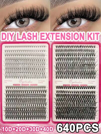 640 Pcs D Curl Cluster Lashes (10D/20D/30D/40D),  3D Individual Lashes. Portable And Reusable, Suitable For Daily, Holiday, Cosplay, And Full Makeup Needs