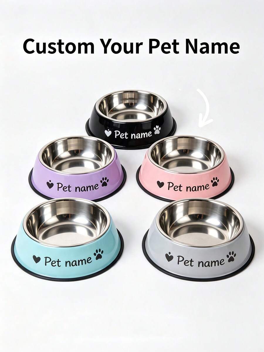 Customized Stainless Steel Pet Bowl, Personalized Non-Slip Stainless Steel Pet Bowl, Large Metal Dog Food Bowl, Customizable Name, Available In Small, Medium, Large And Extra Large, Stainless Steel Pet Feeding Bowl, Suitable For Cats And Dogs - Multicolor - View 1