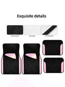 4PCS Pink & Black Geometric Car Floor Mats, Minimalist Premium Non-Slip Washable Interior Accessories, All-Season Absorbent Foot Pads For Sedans SUVs Trucks, Cute Car Decor For Women - A - View 8