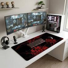 Red Spider Lily Pattern Extra Long Gaming Mouse Pad And Desk Mat Set, Non-Slip Durable Rubber Base, Smooth Surface, Suitable For Computer Laptop Office Home, Abstract Art Decor, Back To School Supplies - A - View 7